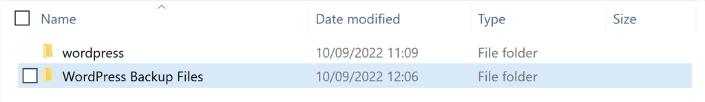 WordPress Backup Folder